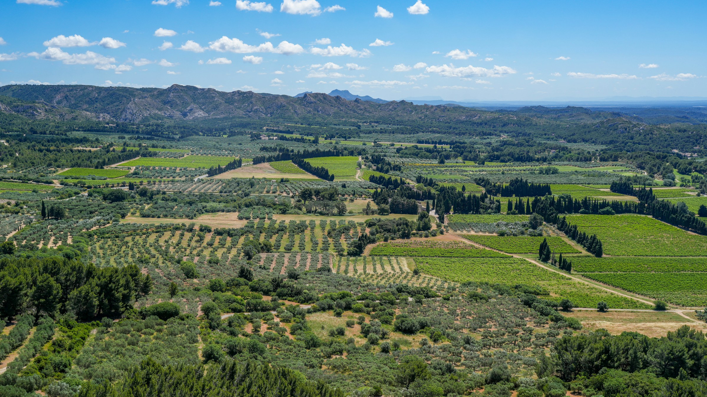 Valley of many small land parcels seen from above